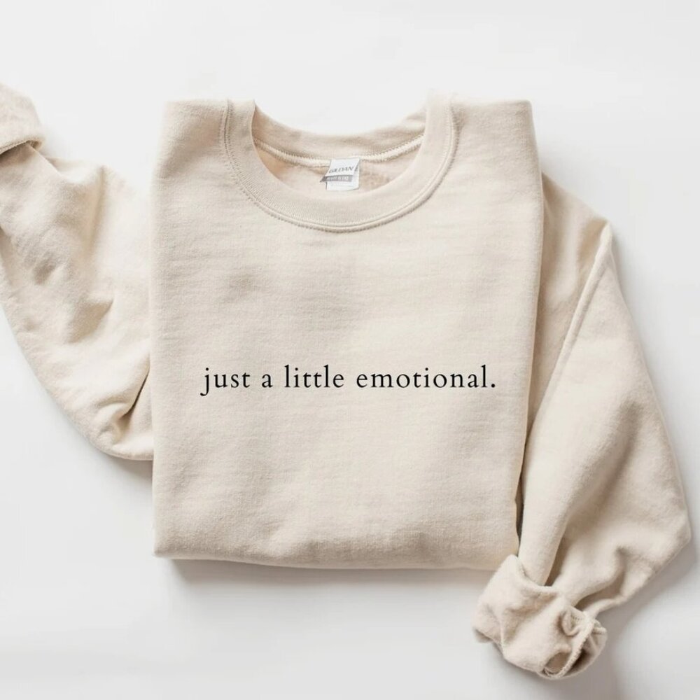 Just a Little Emotional Sweatshirt - Sand, Size M, Cozy and Stylish
